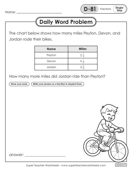 Daily Word Problems  D-81 through D-85 (Printable PDF Worksheet)