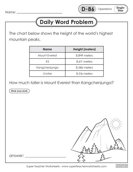 Daily Word Problems  D-86 through D-90 (Printable PDF Worksheet)