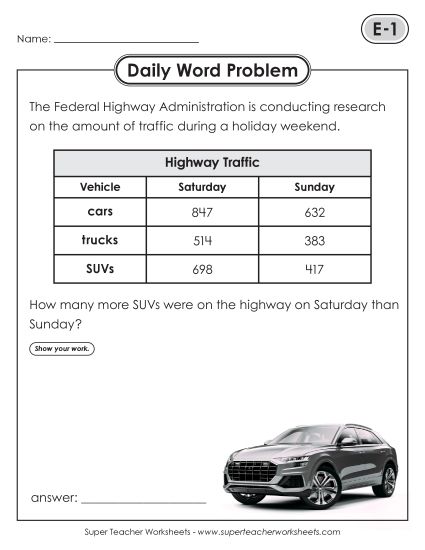 Daily Word Problems  E-1 through E-5 (Printable PDF Worksheet)