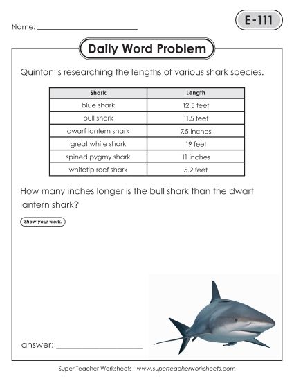 Daily Word Problems  E-111 through E-115 (Printable PDF Worksheet)