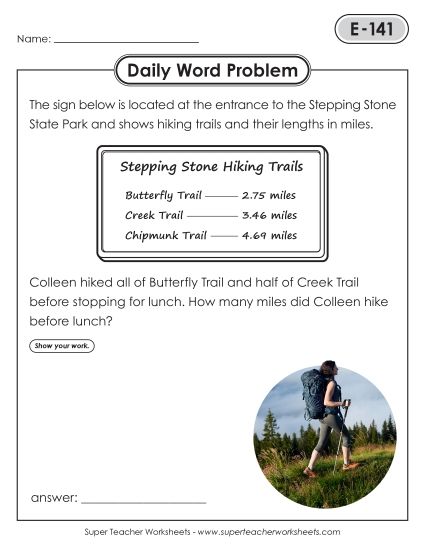 Daily Word Problems  E-141 through E-145 (Printable PDF Worksheet)