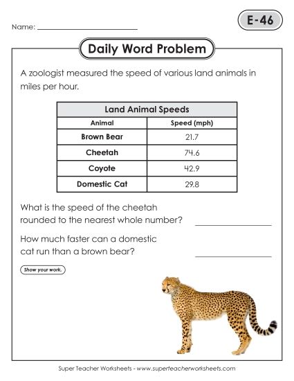 Daily Word Problems  E-46 through E-50 (Printable PDF Worksheet)