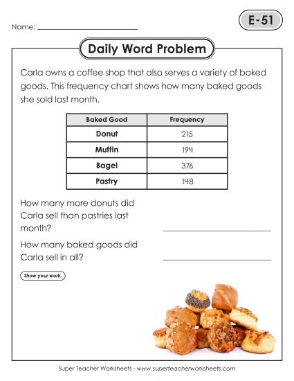 Daily Word Problems  E-51 through E-55 (Printable PDF Worksheet)