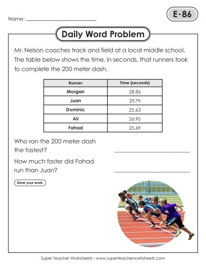 Daily Word Problems  E-86 through E-90 (Printable PDF Worksheet)