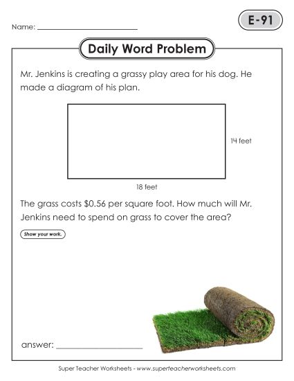 Daily Word Problems  E-91 through E-95 (Printable PDF Worksheet)
