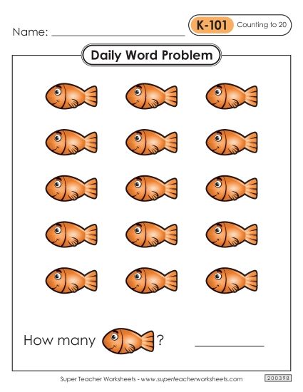 Daily Word Problems  K-101 through K-105 (Printable PDF Worksheet)