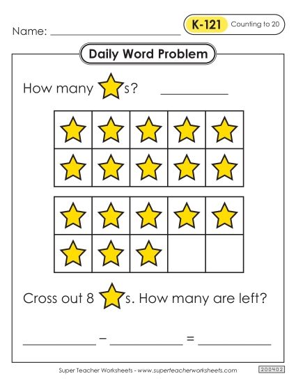 Daily Word Problems  K-121 through K-125 (Printable PDF Worksheet)