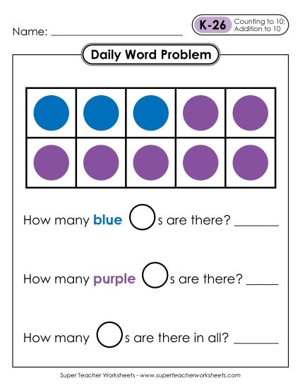 Daily Word Problems K-26 through K-30 (Printable PDF Worksheet)