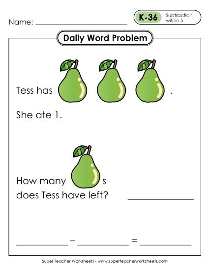 Daily Word Problems K-36 through K-40 (Printable PDF Worksheet)
