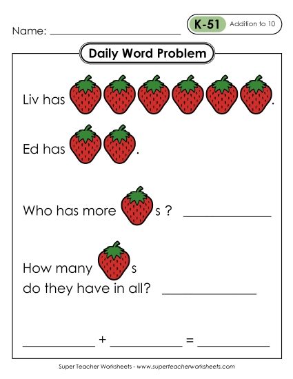 Daily Word Problems K-51 through K-55 (Printable PDF Worksheet)