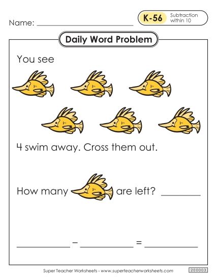 Daily Word Problems K-56 through K-60 (Printable PDF Worksheet)
