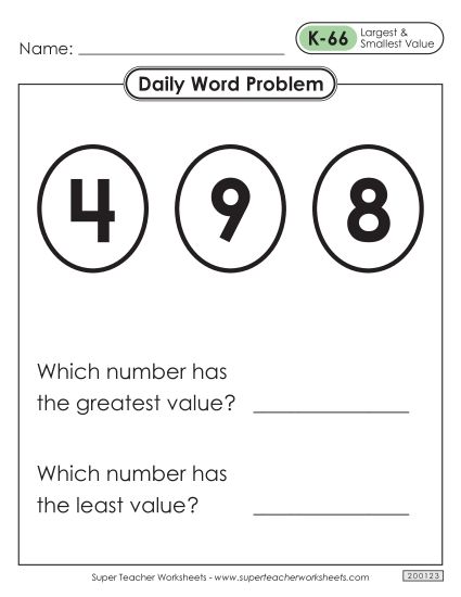 Daily Word Problems  K-66 through K-70 (Printable PDF Worksheet)