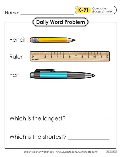 Daily Word Problems  K-91 through K-95 (Printable PDF Worksheet)