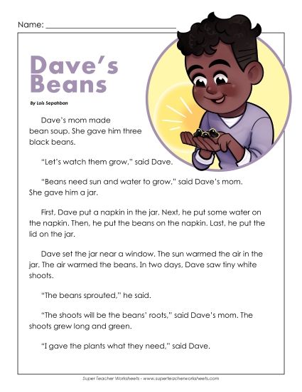 Fiction - Dave's Beans (Printable PDF Worksheet)
