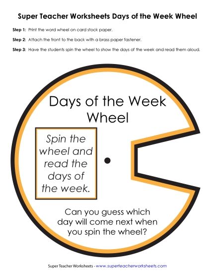 Calendars (Basic) - Days of the Week Word Wheel (Printable PDF Worksheet)