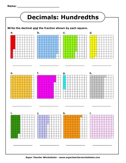 Hundredths - Decimal Box Activity - Hundredths (Printable PDF Worksheet)