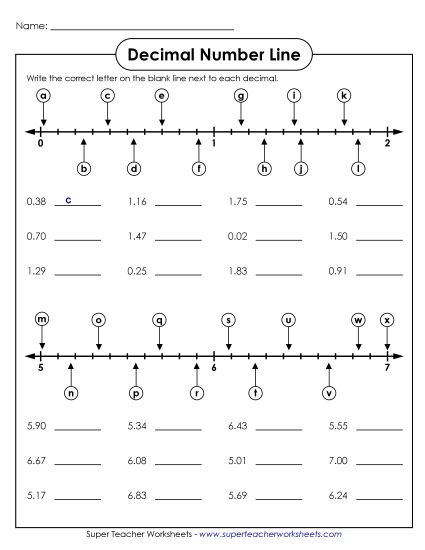 Hundredths - Decimal Number Line - Hundredths (Printable PDF Worksheet)
