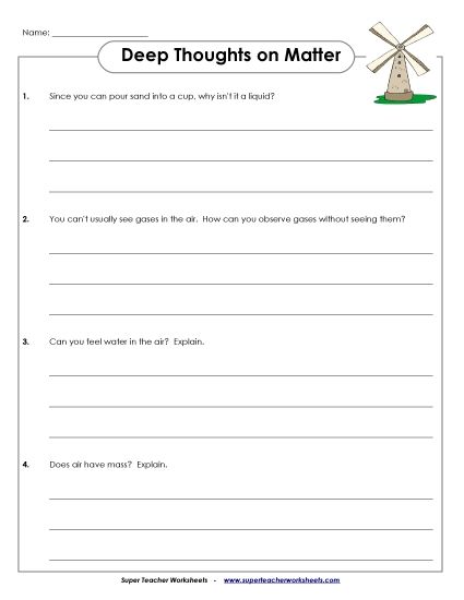 Deep Thoughts About Matter (Printable PDF Worksheet)
