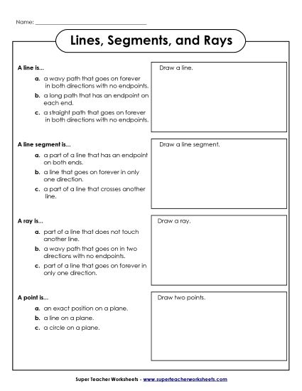 Define and Draw: Lines, Segments, Rays (Printable PDF Worksheet)