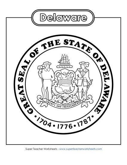 Flags & Seals - Delaware State Seal (Black & White) (Printable PDF Worksheet)