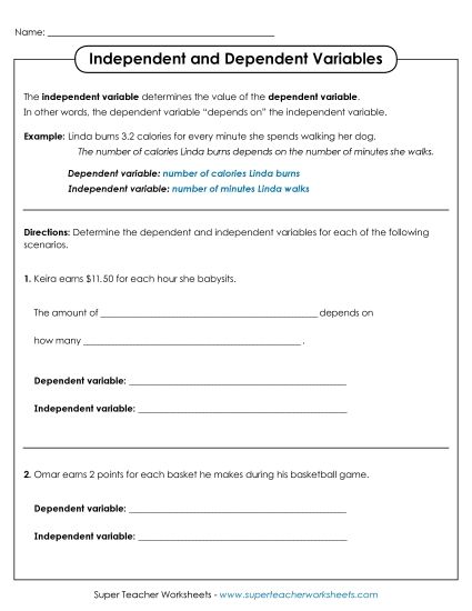 Dependent & Independent Variables Only - Dependent & Independent Variables (Printable PDF Worksheet)