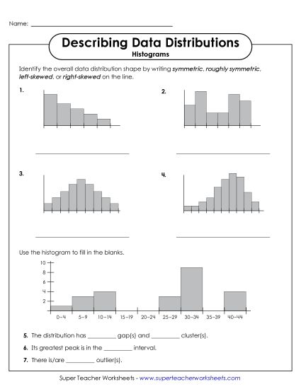 Describing Data Distributions:  Histograms (Printable PDF Worksheet)
