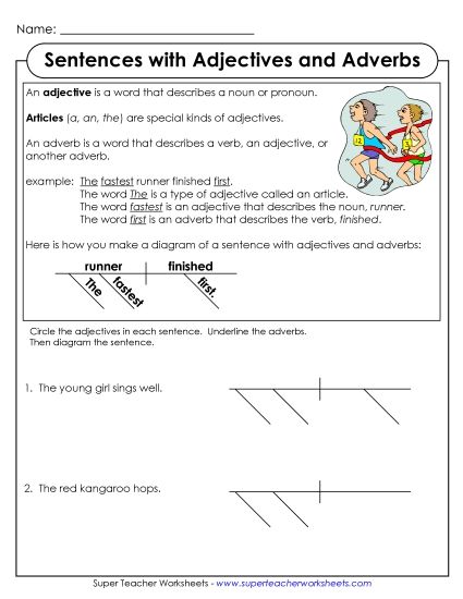 Intermediate - Diagramming Adverbs and Adjectives (Printable PDF Worksheet)