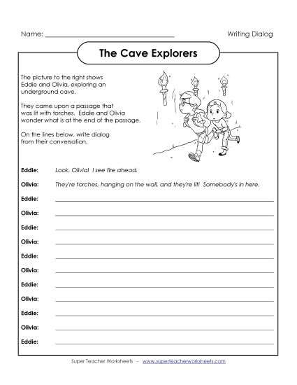 Writing Dialog - Dialog: Cave Explorers (Printable PDF Worksheet)