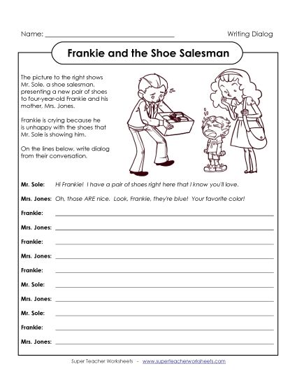 Writing Dialog - Dialog: Shoe Salesman (Printable PDF Worksheet)