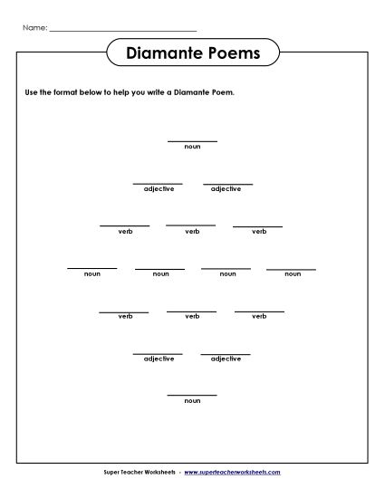 Diamante Poems - Diamante Poem Format (Printable PDF Worksheet)