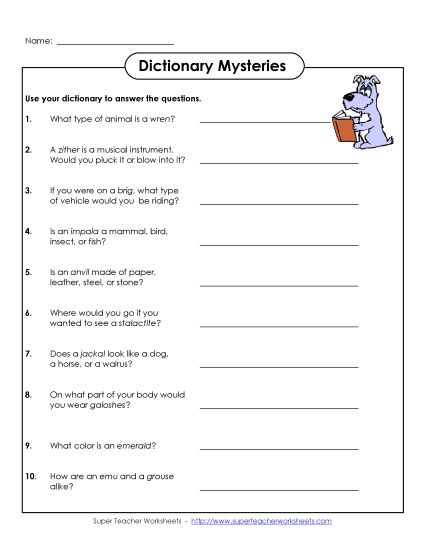 Dictionary Mysteries (Printable PDF Worksheet)