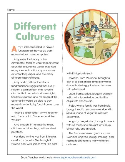 Fiction Stories - Different Cultures (Fiction) (Printable PDF Worksheet)