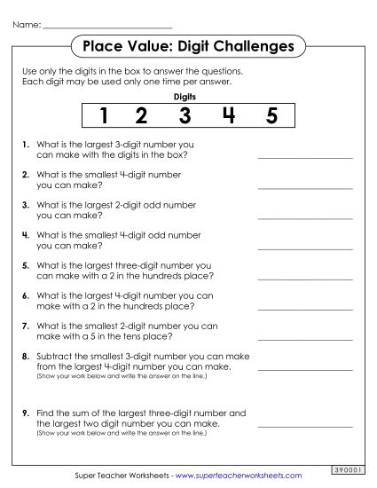 Place Value - Digit Challenges (Printable PDF Worksheet)