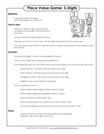 Place Value - Digit Game (3-Digits) (Printable PDF Worksheet)