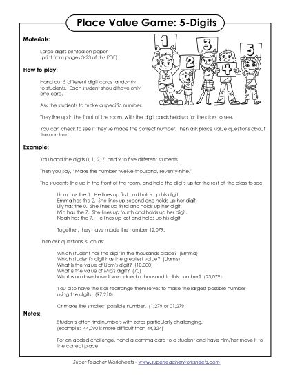Place Value - Digit Game (5-Digits) (Printable PDF Worksheet)