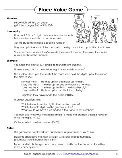Place Value - Digit Game (Printable PDF Worksheet)