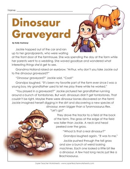 Fiction Stories - Dinosaur Graveyard (Fiction) (Printable PDF Worksheet)