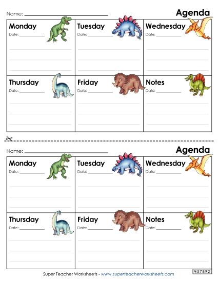 Homework Agendas - Dinosaur Homework Assignment Agenda (Half-Size) (Printable PDF Worksheet)