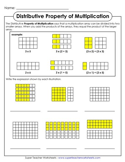 Distributive Property - Distributive Property (Intermediate #1) (Printable PDF Worksheet)