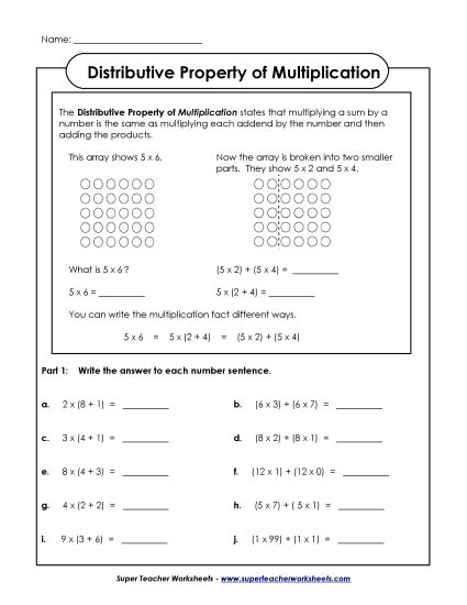 Distributive Property - Distributive Property (Intermediate #2) (Printable PDF Worksheet)