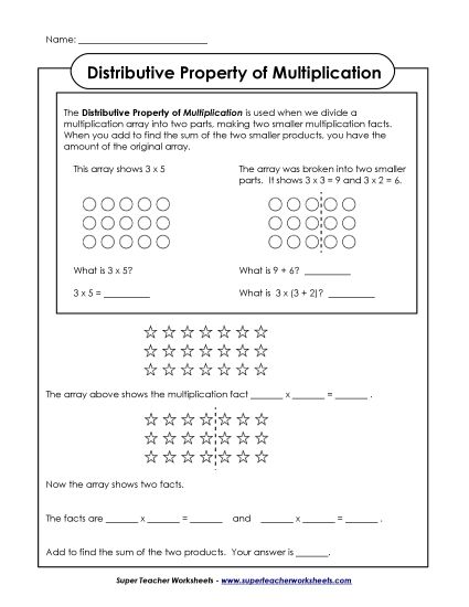 Properties of Multiplication - Distributive Property of Multiplication Basic) (Printable PDF Worksheet)