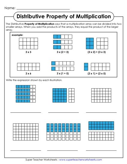 Properties of Multiplication - Distributive Property of Multiplication (Intermediate #1) (Printable PDF Worksheet)