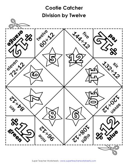 Division Basic Facts - Divide by TWELVE (Printable PDF Worksheet)