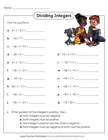 Dividing Integers - Dividing Integers (Printable PDF Worksheet)