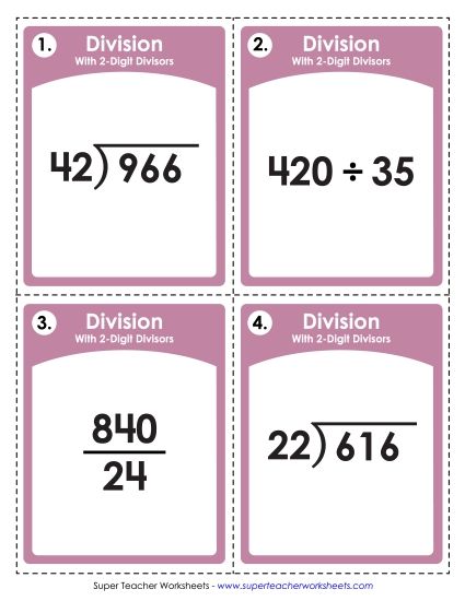 Operations with Whole Numbers - Division: 2-Digit Divisors (No Remainders) (Printable PDF Worksheet)