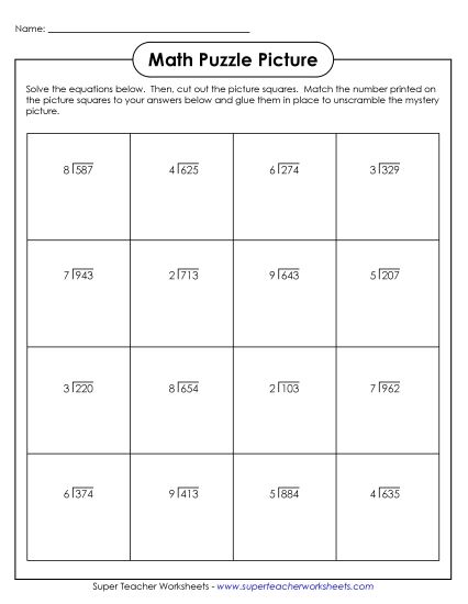 Earth Day Math - Division Puzzle: Earth Day (Printable PDF Worksheet)