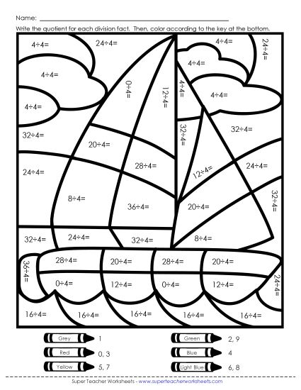 Division - Division: Sailboat (4s Only) (Printable PDF Worksheet)