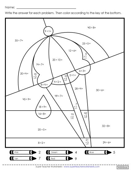 Division - Division: Summer Scenes 1 (1-10) (Printable PDF Worksheet)