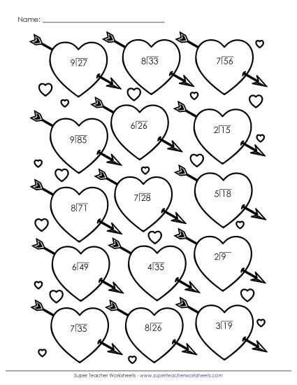 Valentine Division - Division: Valentine Math Picture (Printable PDF Worksheet)