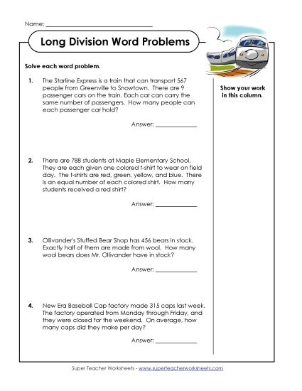 Division - Division Word Problems: 3-Digit Dividends (Printable PDF Worksheet)